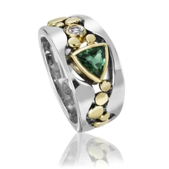 Anthropologie Jewelry - 9.25 Sterling Siver w/ Emerald & White Sapphires Ring Size 7